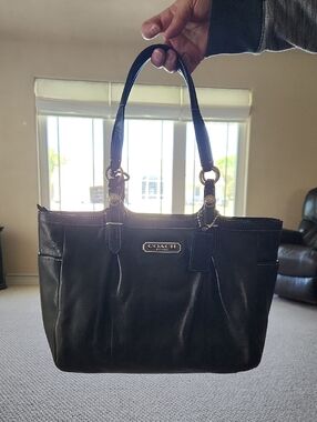 NWT Coach Black Leather Tote with Polished Hardware